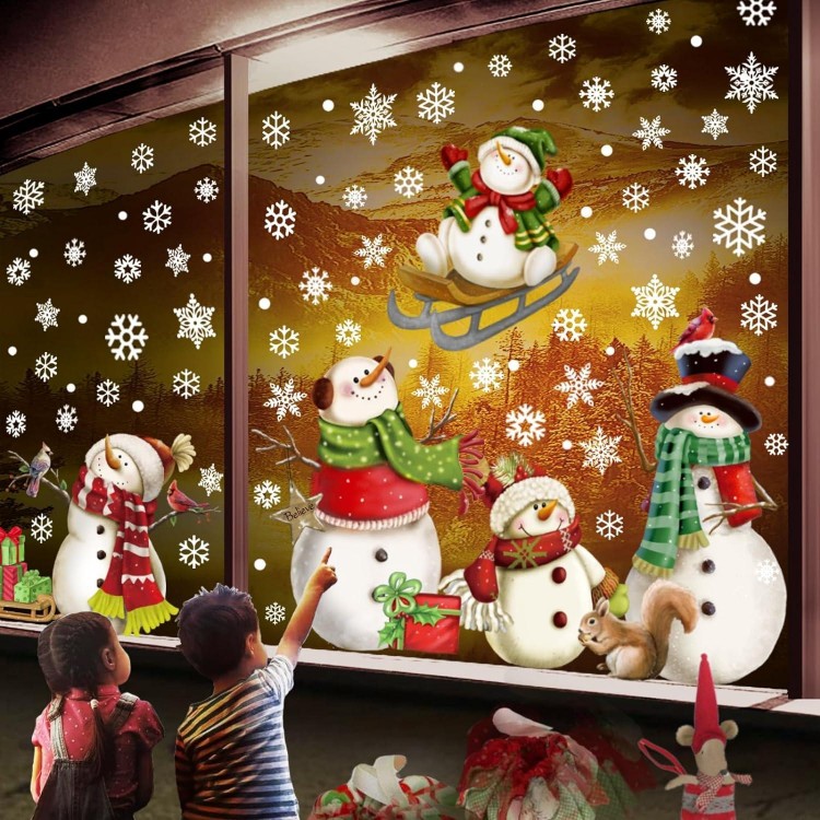 Christmas Window Clings, Snowflake Stickers,  Sheets for Glass Windows Decor