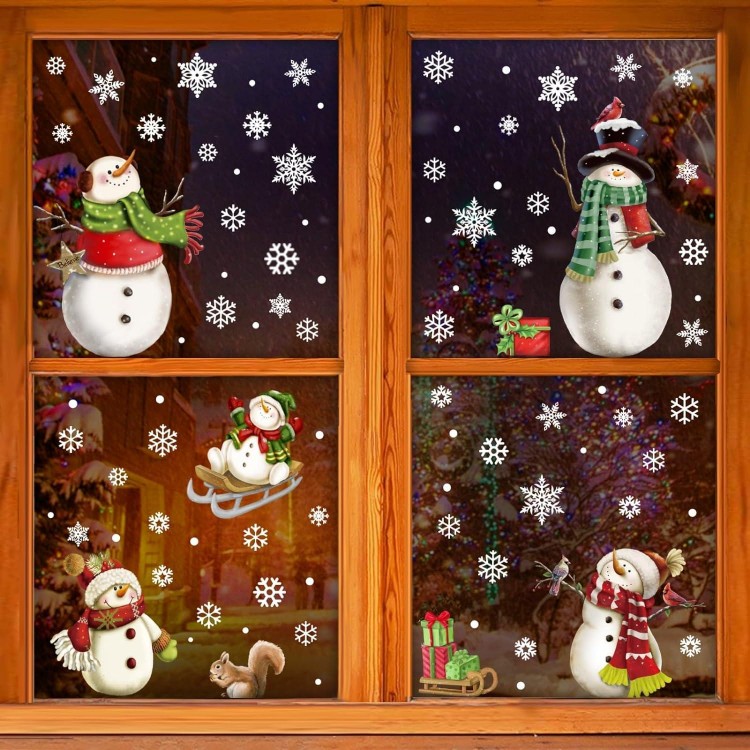 Christmas Window Clings, Snowflake Stickers,  Sheets for Glass Windows Decor