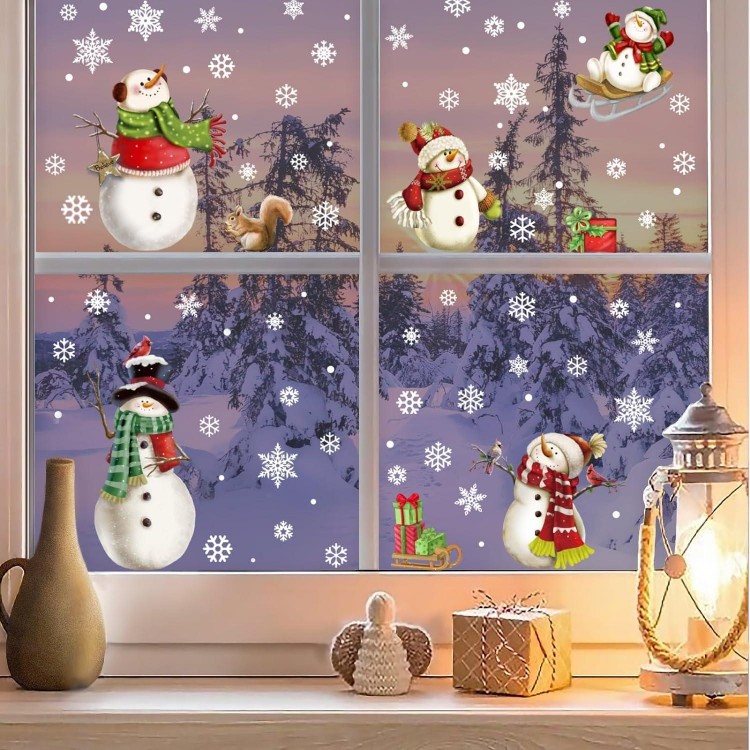 Christmas Window Clings, Snowflake Stickers,  Sheets for Glass Windows Decor
