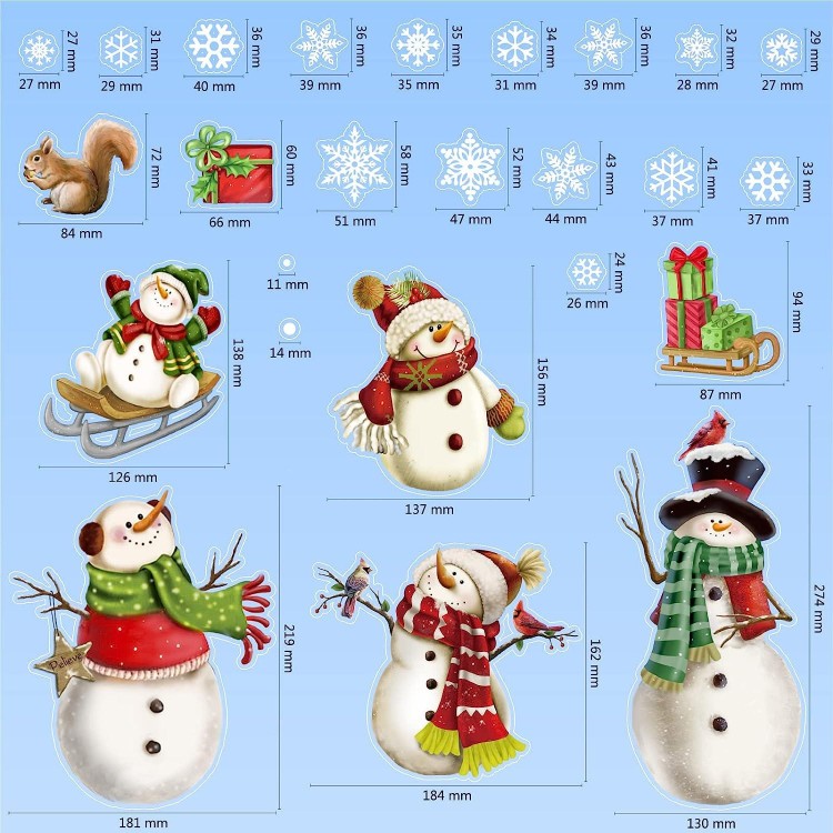 Christmas Window Clings, Snowflake Stickers,  Sheets for Glass Windows Decor