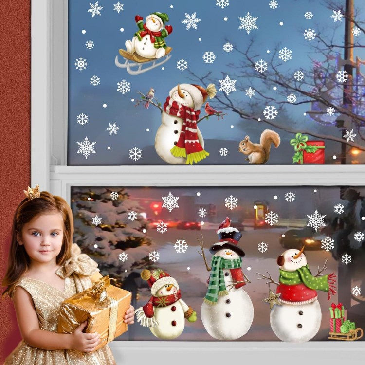 Christmas Window Clings, Snowflake Stickers,  Sheets for Glass Windows Decor