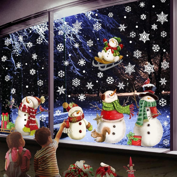 Christmas Window Clings, Snowflake Stickers,  Sheets for Glass Windows Decor