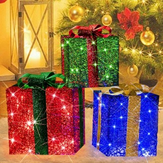 Lighted Present Boxes Decorations, Plug-in Warm White 70 LED for Xmas Tree Yard