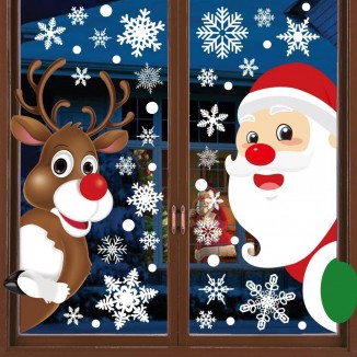 HINZER Christmas Window Clings, Xmas Flakes Decals for Home Decor