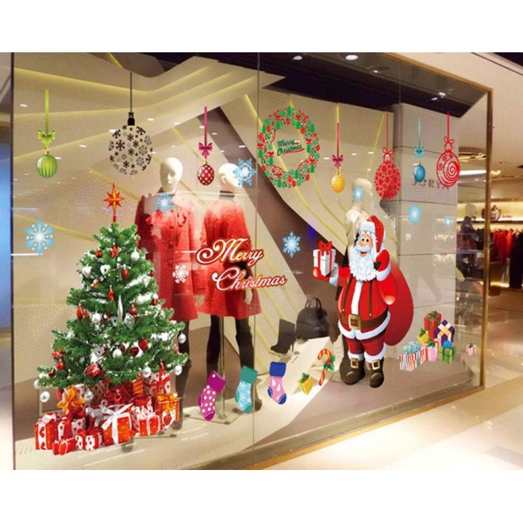 YULOONG Christmas Windows Static Stickers, Removable Vinyl Santa Claus