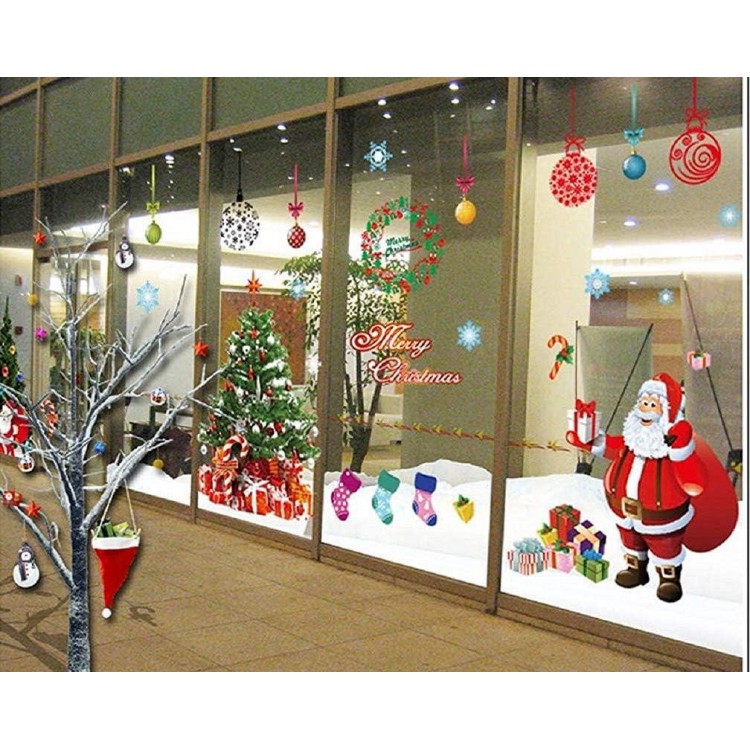 YULOONG Christmas Windows Static Stickers, Removable Vinyl Santa Claus