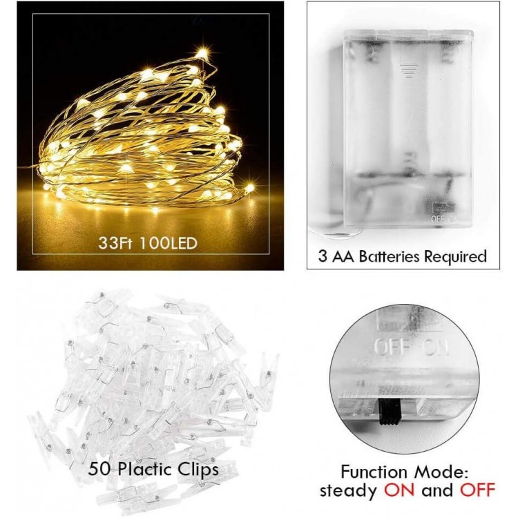 BRYUBR Photo Clip String Light - 33Ft Fairy Lights with Clips