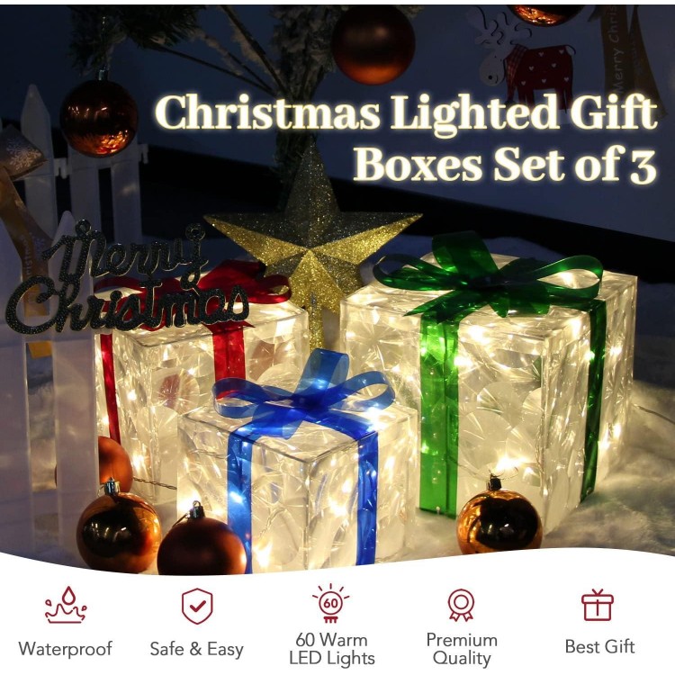 Opawel Christmas Decorations Lighted Gift Boxes Set