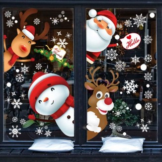 Christmas Window Clings Stickers, Santa Claus, Deer, Snowman