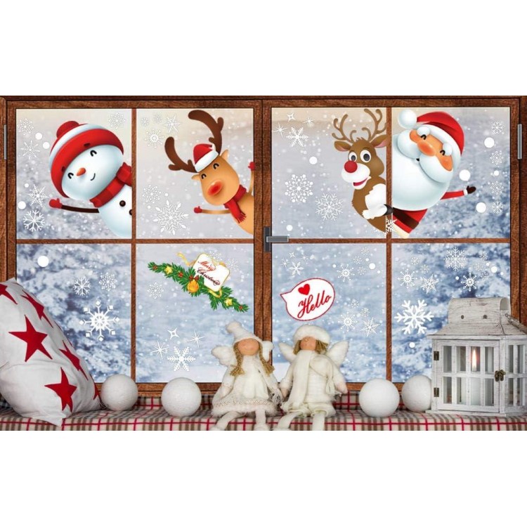 Christmas Window Clings Stickers, Santa Claus, Deer, Snowman