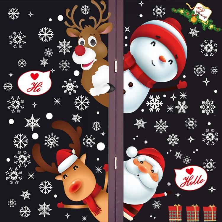 Christmas Window Clings Stickers, Santa Claus, Deer, Snowman