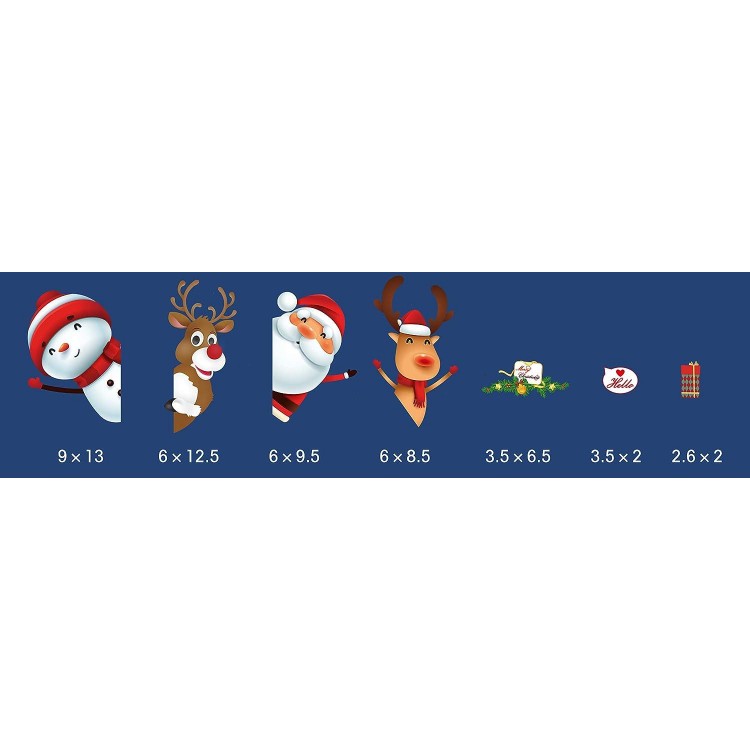 Christmas Window Clings Stickers, Santa Claus, Deer, Snowman