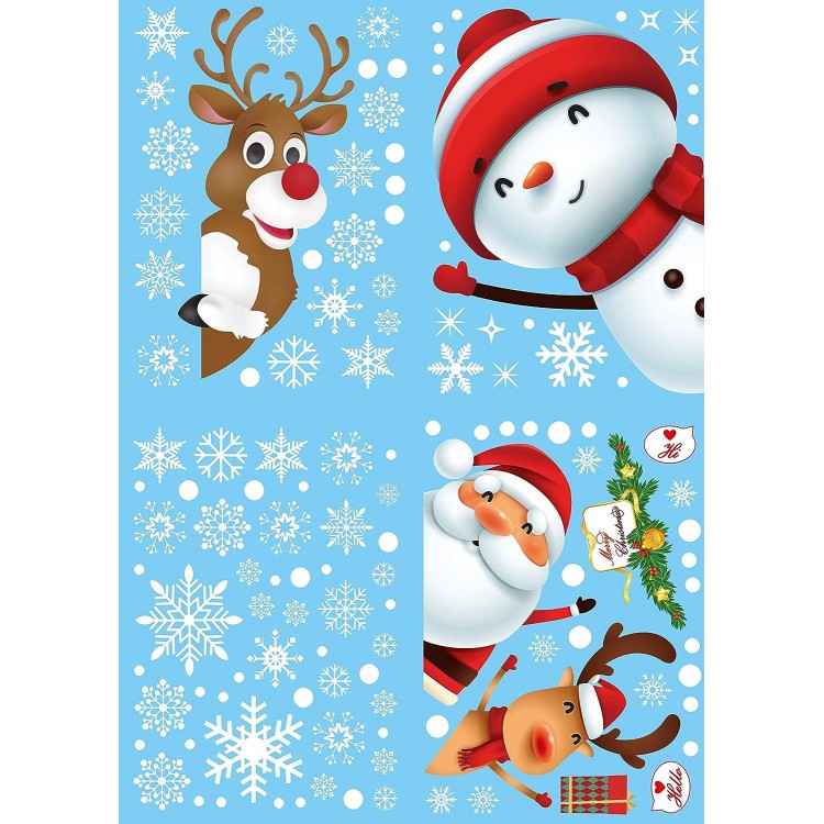 Christmas Window Clings Stickers, Santa Claus, Deer, Snowman