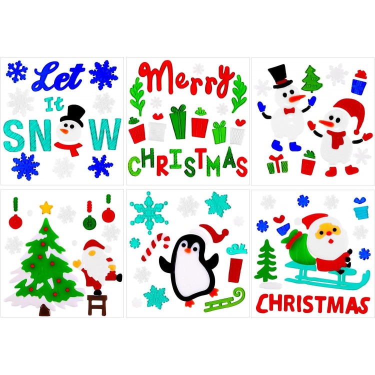 XIMISHOP Christmas Gel Window Clings, Santa Claus, Snowman,for Window Decors