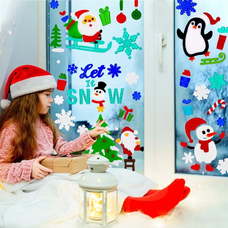 XIMISHOP Christmas Gel Window Clings, Santa Claus, Snowman,for Window Decors