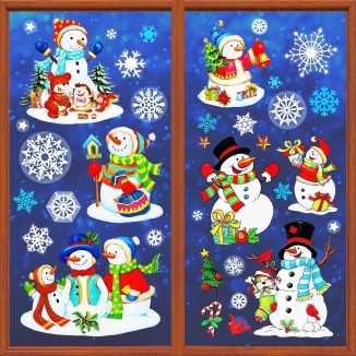Christmas Window Clings for Glass Windows, Snowman Stickers