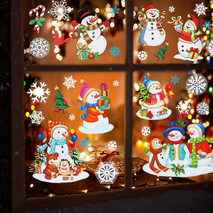 Christmas Window Clings for Glass Windows, Snowman Stickers