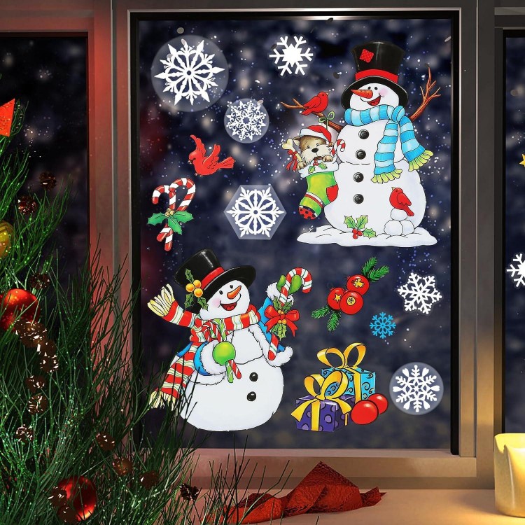 Christmas Window Clings for Glass Windows, Snowman Stickers