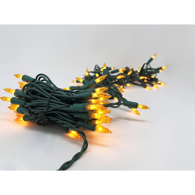 612 Vermont 100 Gold Frost Christmas Lights on a Green Wire String