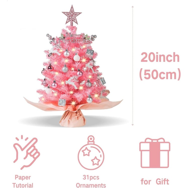 20 Mini Christmas Trees - Artificial Tabletop Decorations with Lights