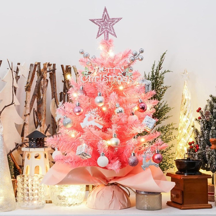 20 Mini Christmas Trees - Artificial Tabletop Decorations with Lights