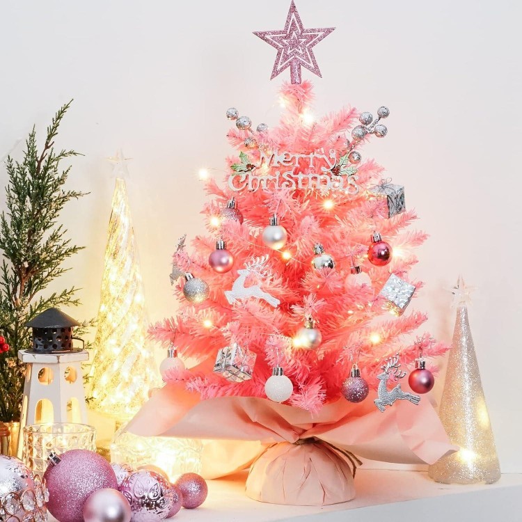 20 Mini Christmas Trees - Artificial Tabletop Decorations with Lights