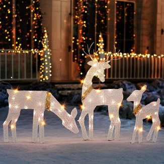 Dazzle Bright Christmas Outdoor Decoration,Lighted 2D Reindeer Family