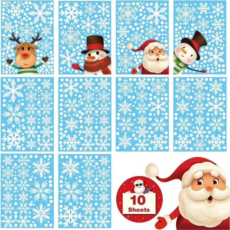 526PCS+ Christmas Window Snowflakes Clings, 10 Sheets Frozen Theme Decorations