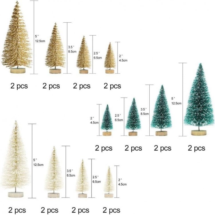 AerWo 24PCS Artificial Mini Christmas Trees - Bottle Brush Trees with Wood Base