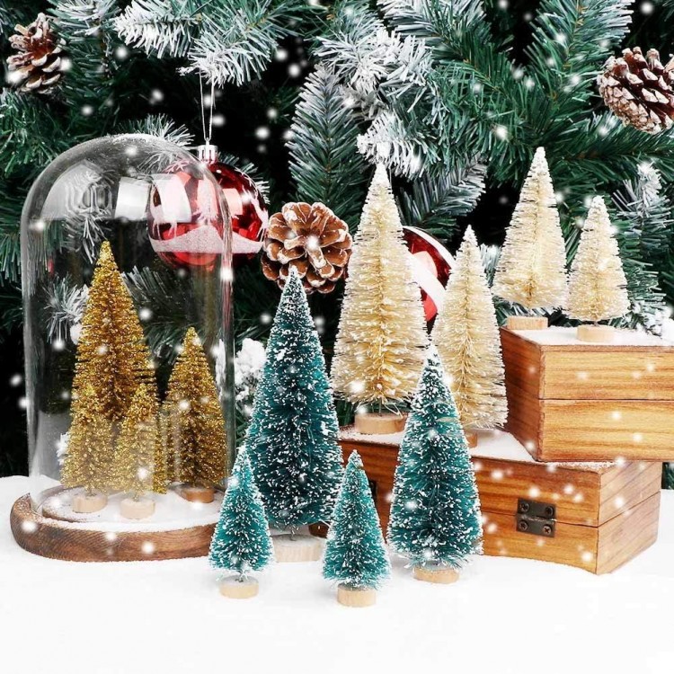 AerWo 24PCS Artificial Mini Christmas Trees - Bottle Brush Trees with Wood Base