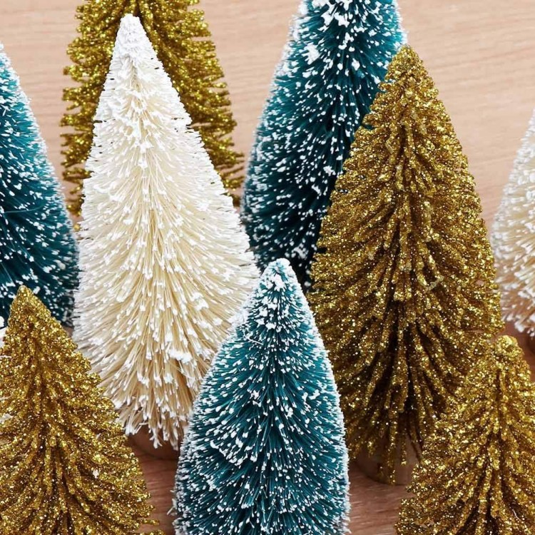 AerWo 24PCS Artificial Mini Christmas Trees - Bottle Brush Trees with Wood Base