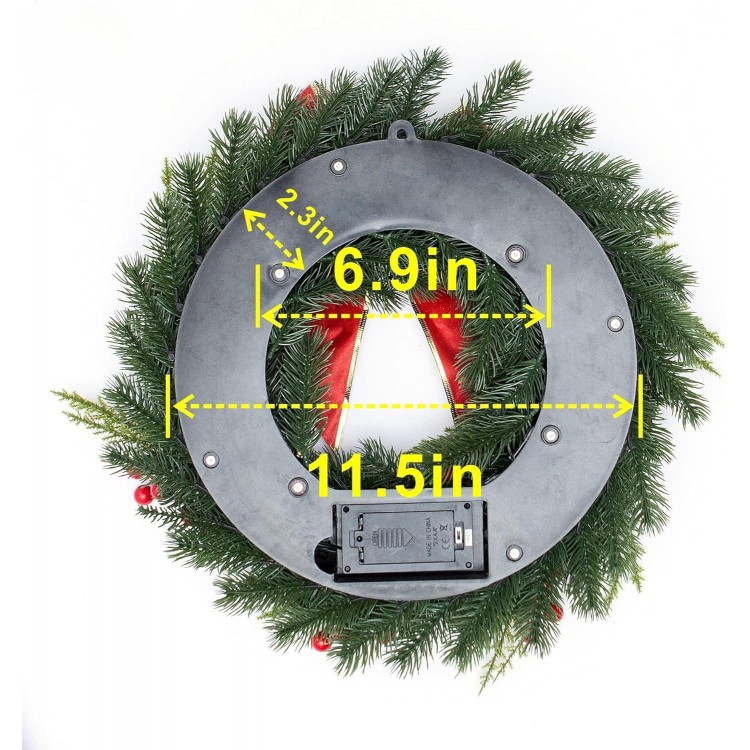 Kurala Christmas Wreath 16 Inches, with Metal Hanger, Battery Operated