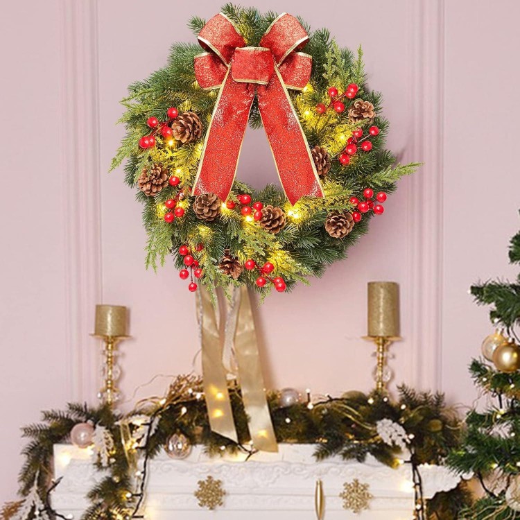 Kurala Christmas Wreath 16 Inches, with Metal Hanger, Battery Operated