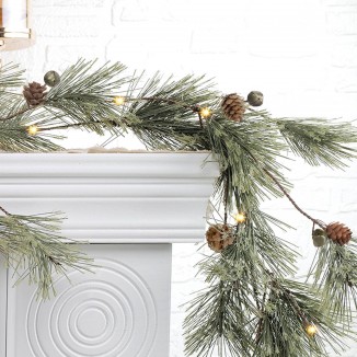 Christmas Garland with Lights - 6.4ft Smokey Pine, Holiday Decoration