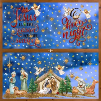 Horaldaily Christmas Window Cling Sticker, Holy Night for Home Decoration