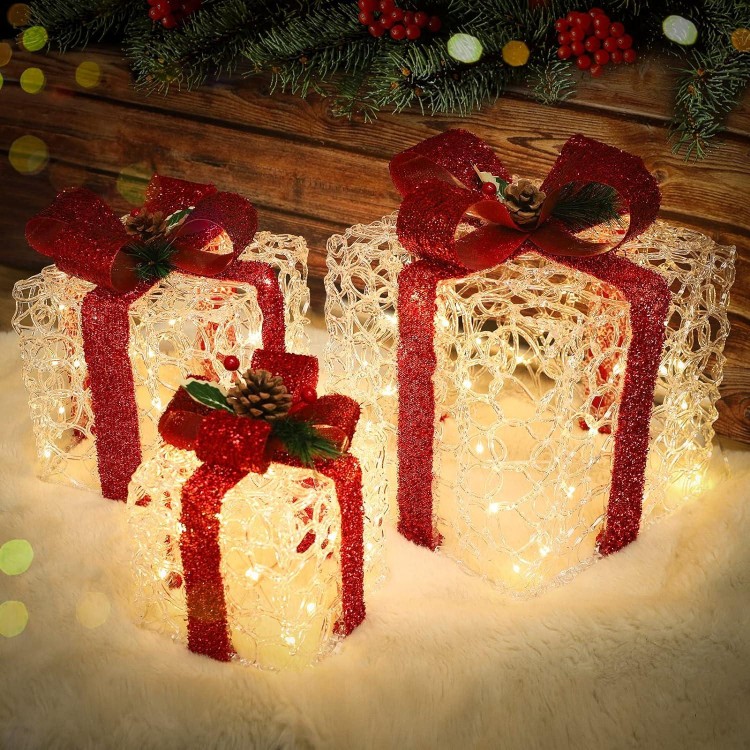 Anycosy Christmas Lighted Gift Boxes, with Waterproof Battery Box