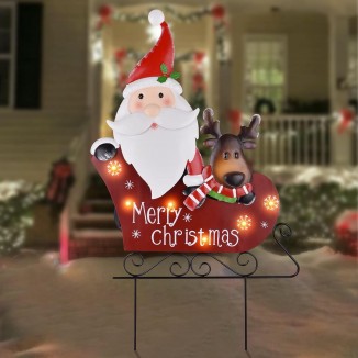 LIGHTSHINE Solar Christmas Metal Decorations, Santa Claus and Reindeer