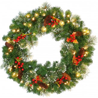 Hykolty Pre-Lit Artificial Christmas Wreath , Battery Operated