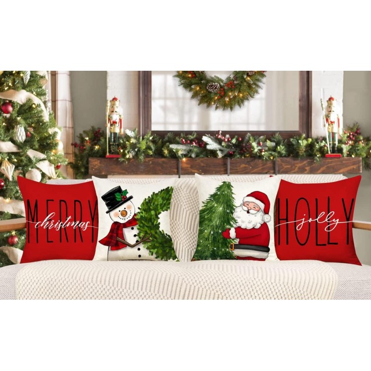 4TH Emotion Red Christmas Pillow Covers Christmas Decorations for Home Couch