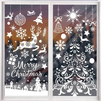 SULOLI Large Christmas Window Clings, Santa Claus  Snowflakes Decal Decorations