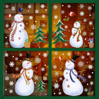 Christmas Windows Clings Snowflake Sticks Snowman Clings for Glass