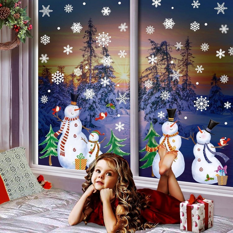 Christmas Windows Clings Snowflake Sticks Snowman Clings for Glass