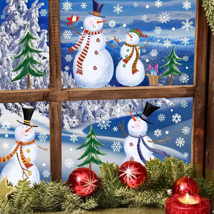 Christmas Windows Clings Snowflake Sticks Snowman Clings for Glass