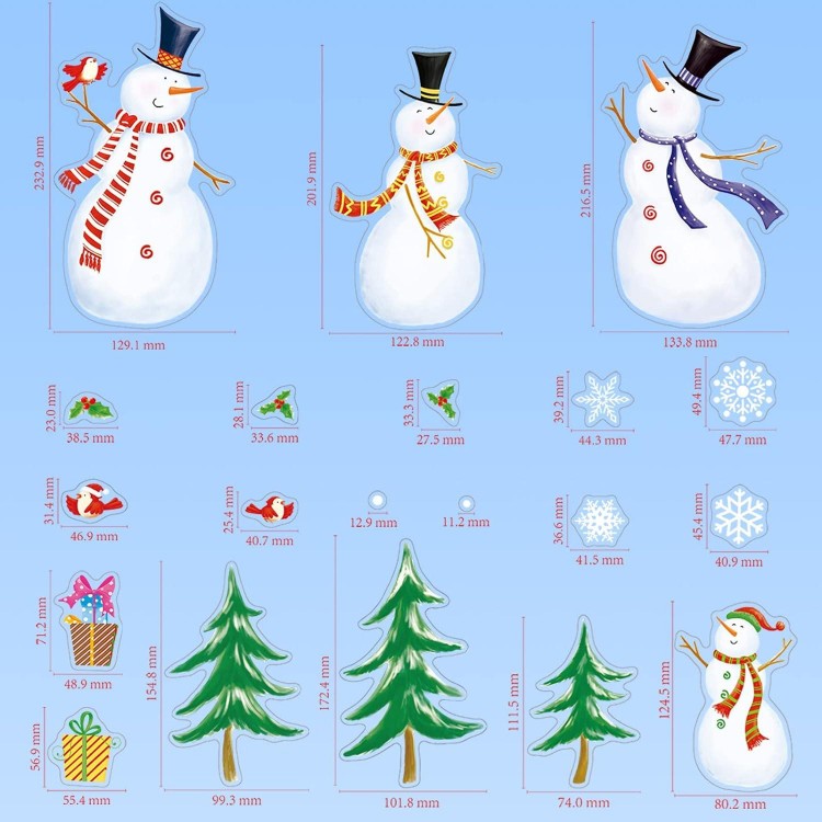 Christmas Windows Clings Snowflake Sticks Snowman Clings for Glass