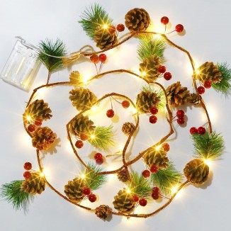 Dazzle Bright 6.5 FT Pine Cone Christmas String Lights, for Decorations