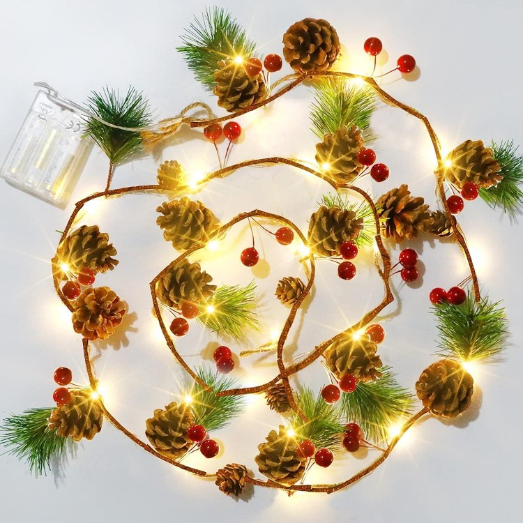 Dazzle Bright 6.5 FT Pine Cone Christmas String Lights, for Decorations