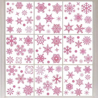 Removable Glitter Snowflake Window Decals, Pink Christmas Party Supplies Decor