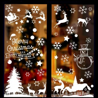 GRACCEE Christmas Window Clings,Snowman Snowflakes Reindeer Decals for Glass