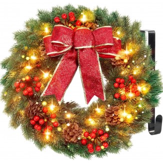 Christmas Wreath with Hanger & Timer - for Window Outdoor Wall Decor