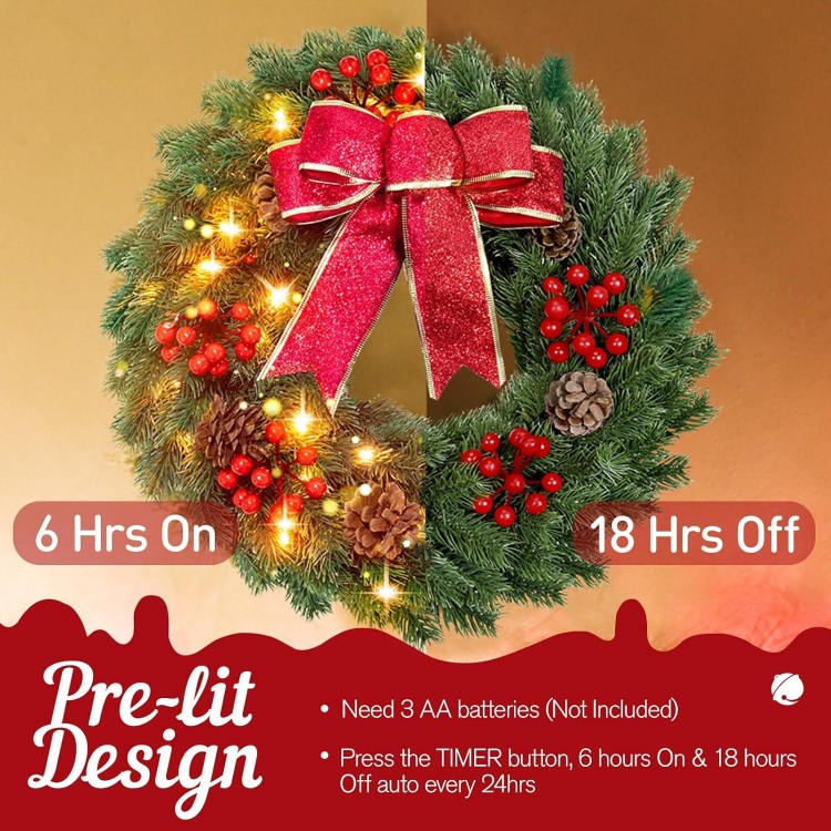 Christmas Wreath with Hanger & Timer - for Window Outdoor Wall Decor